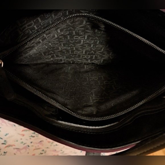 EUC Lamarthe Burgundy Cotton & Black Italian Leather Casual Shoulder Purse Bag - Picture 10 of 16